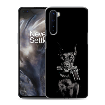 Силиконовый чехол на OnePlus Nord с принтом Доберман и пистолет Силиконовый чехол на OnePlus Nord с принтом Доберман и пистолет