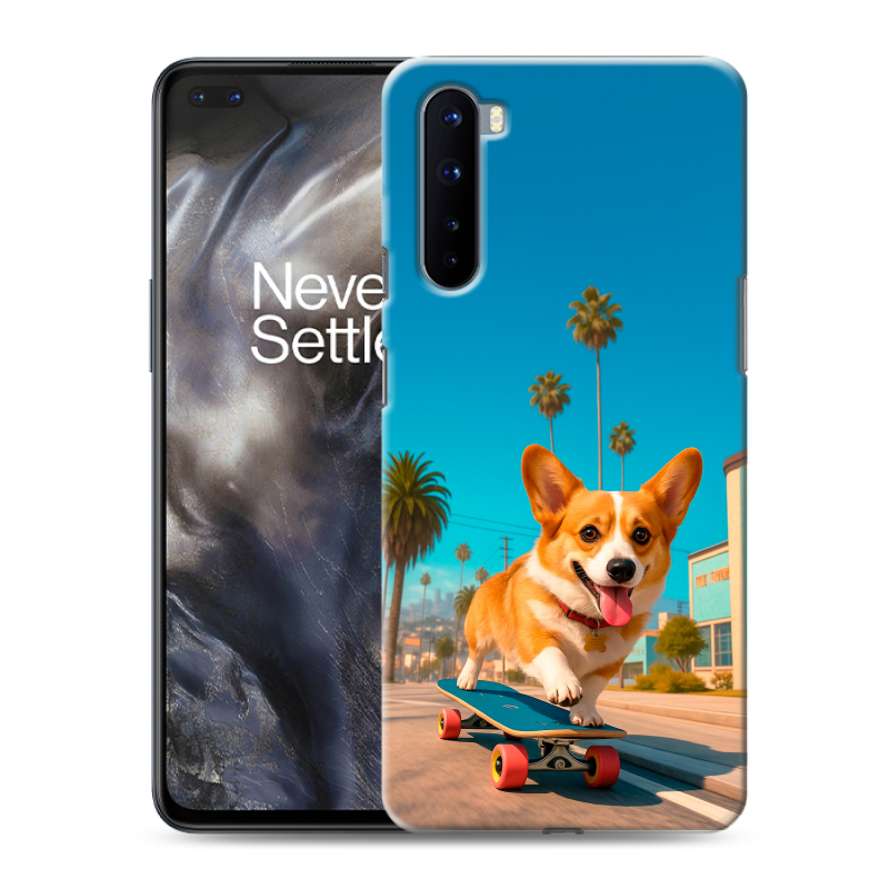 Силиконовый чехол на OnePlus Nord с принтом Корги на скейте Силиконовый чехол на OnePlus Nord с принтом Корги на скейте