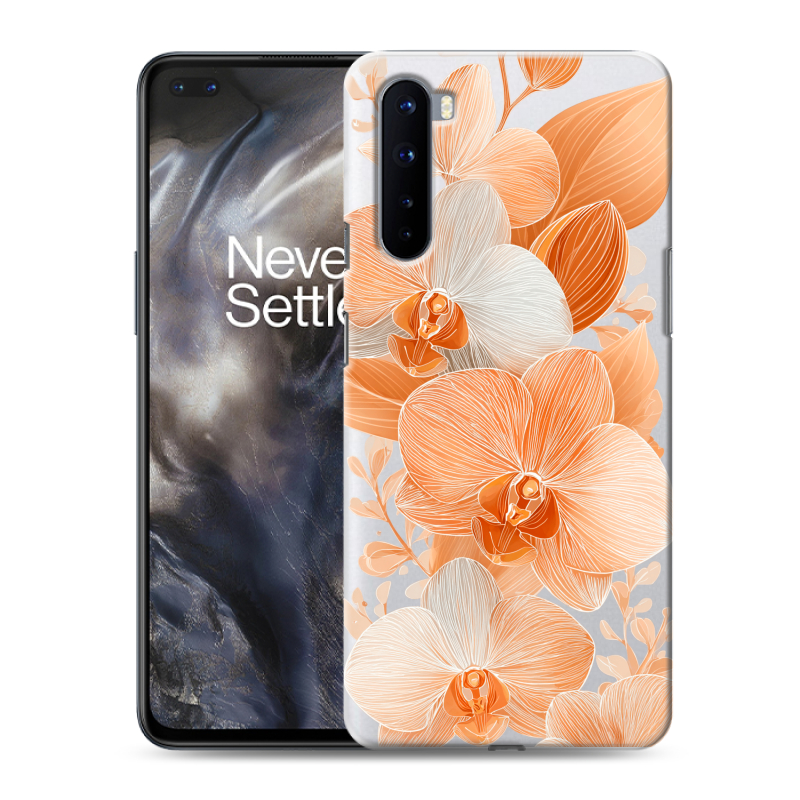 Силиконовый чехол на OnePlus Nord с принтом Бежевые цветы Силиконовый чехол на OnePlus Nord с принтом Бежевые цветы