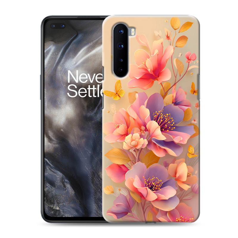 Пластиковый чехол на OnePlus Nord с принтом Цветы и бабочки Пластиковый чехол на OnePlus Nord с принтом Цветы и бабочки
