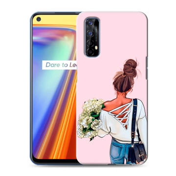 Силиконовый чехол на Realme 7 с принтом Девушка и букет Силиконовый чехол на Realme 7 с принтом Девушка и букет