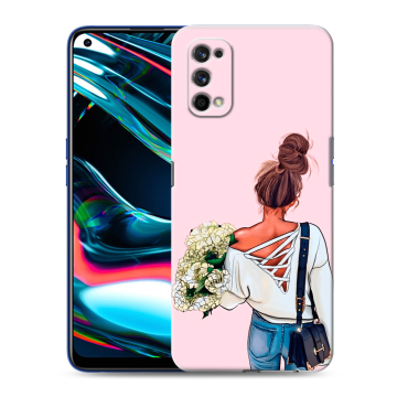 Силиконовый противоударный чехол на Realme 7 Pro с принтом Девушка и букет Силиконовый противоударный чехол на Realme 7 Pro с принтом Девушка и букет