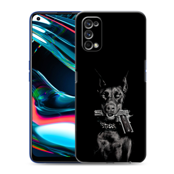 Силиконовый противоударный чехол на Realme 7 Pro с принтом Доберман и пистолет