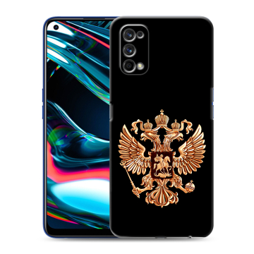 Силиконовый противоударный чехол на Realme 7 Pro с принтом Герб России золотой