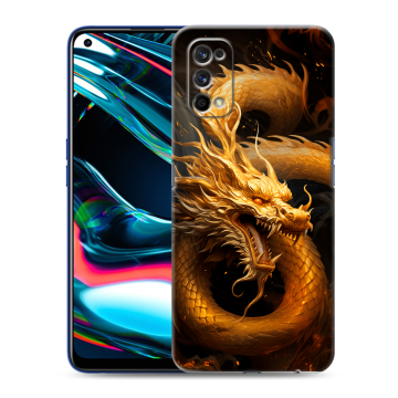 Силиконовый противоударный чехол на Realme 7 Pro с принтом Золотой дракон