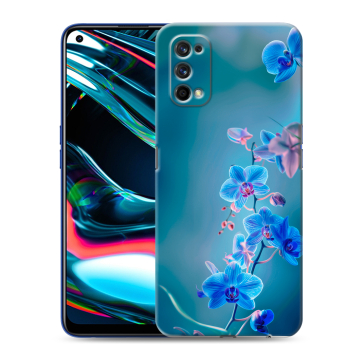 Силиконовый противоударный чехол на Realme 7 Pro с принтом Голубые цветы Силиконовый противоударный чехол на Realme 7 Pro с принтом Голубые цветы