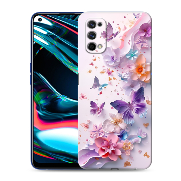Силиконовый противоударный чехол на Realme 7 Pro с принтом цветы бабочки