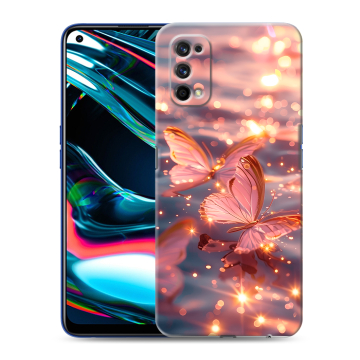 Силиконовый противоударный чехол на Realme 7 Pro с принтом бабочки розовые Силиконовый противоударный чехол на Realme 7 Pro с принтом бабочки розовые