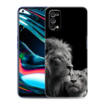 Силиконовый противоударный чехол на Realme 7 Pro с принтом Лев кошки