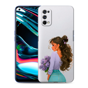 Силиконовый противоударный чехол на Realme 7 Pro с принтом девушка цветы