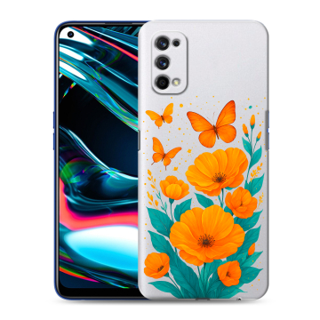 Силиконовый противоударный чехол на Realme 7 Pro с принтом цветы бабочки