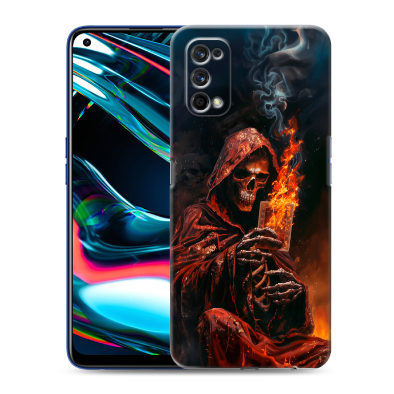 Силиконовый противоударный чехол на Realme 7 Pro с принтом Скелет и карты Силиконовый противоударный чехол на Realme 7 Pro с принтом Скелет и карты