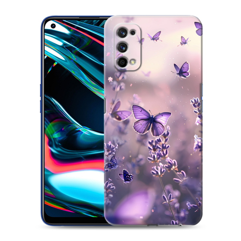 Пластиковый чехол на Realme 7 Pro с принтом бабочки и лаванда Пластиковый чехол на Realme 7 Pro с принтом бабочки и лаванда