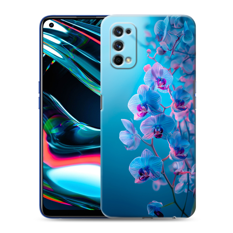 Силиконовый противоударный чехол на Realme 7 Pro с принтом голубые орхидеи Силиконовый противоударный чехол на Realme 7 Pro с принтом голубые орхидеи