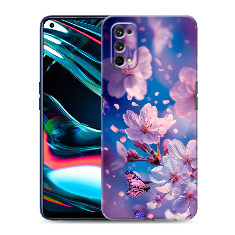 Силиконовый противоударный чехол на Realme 7 Pro с принтом цветы бабочки Силиконовый противоударный чехол на Realme 7 Pro с принтом цветы бабочки