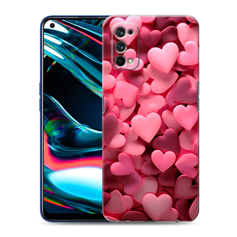 Силиконовый противоударный чехол на Realme 7 Pro с принтом розовые сердечки Силиконовый противоударный чехол на Realme 7 Pro с принтом розовые сердечки