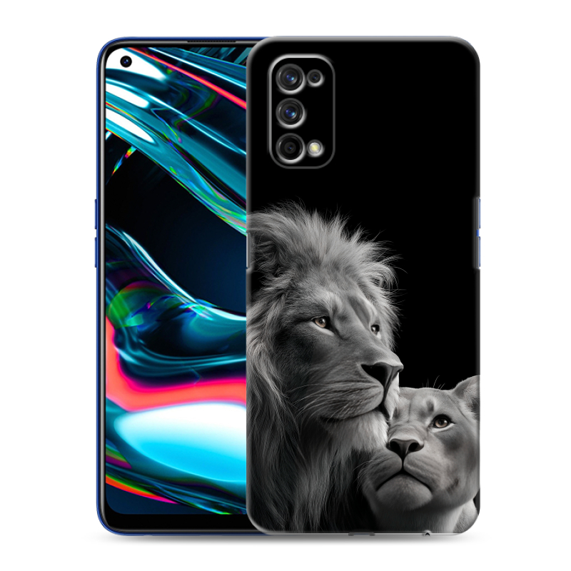 Силиконовый противоударный чехол на Realme 7 Pro с принтом Лев кошки Силиконовый противоударный чехол на Realme 7 Pro с принтом Лев кошки