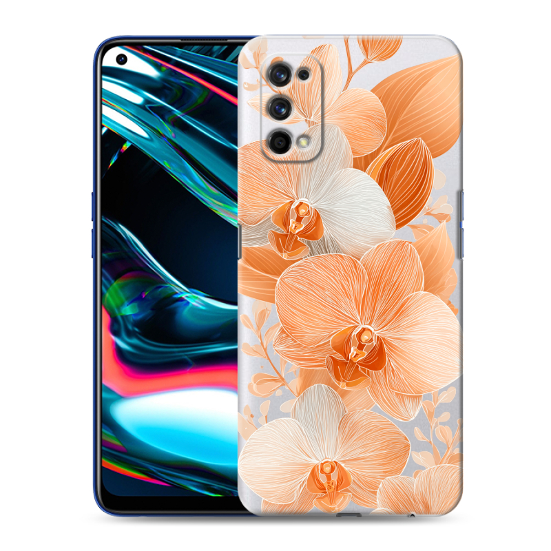 Силиконовый противоударный чехол на Realme 7 Pro с принтом Бежевые цветы Силиконовый противоударный чехол на Realme 7 Pro с принтом Бежевые цветы
