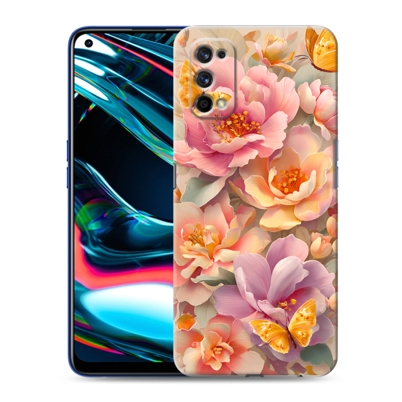Силиконовый противоударный чехол на Realme 7 Pro с принтом Цветы и бабочки Силиконовый противоударный чехол на Realme 7 Pro с принтом Цветы и бабочки