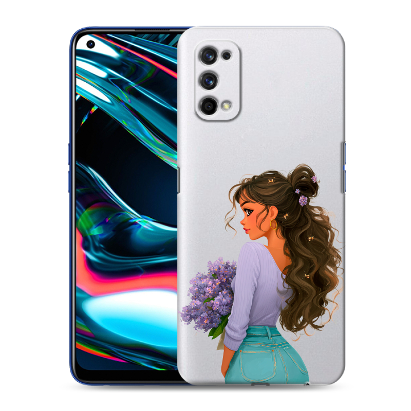 Силиконовый противоударный чехол на Realme 7 Pro с принтом девушка цветы Силиконовый противоударный чехол на Realme 7 Pro с принтом девушка цветы