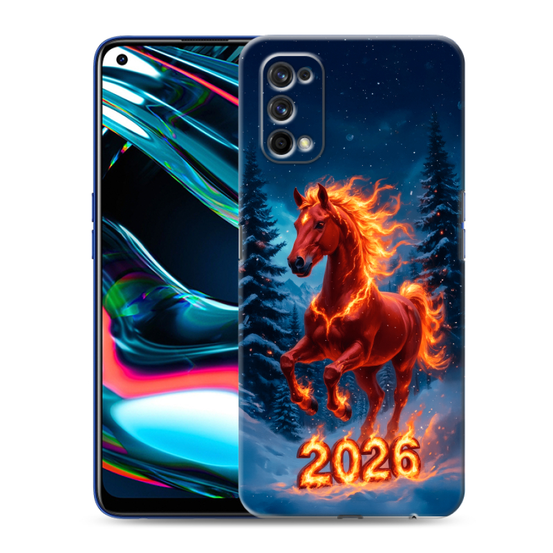 Силиконовый противоударный чехол на Realme 7 Pro с принтом Новый год коня Силиконовый противоударный чехол на Realme 7 Pro с принтом Новый год коня