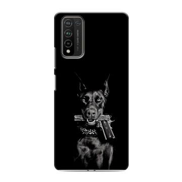 Силиконовый чехол на Huawei Honor 10X Lite с принтом Доберман и пистолет Силиконовый чехол на Huawei Honor 10X Lite с принтом Доберман и пистолет