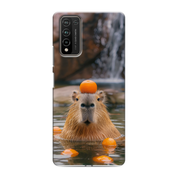 Силиконовый чехол на Huawei Honor 10X Lite с принтом Капибара с апельсином