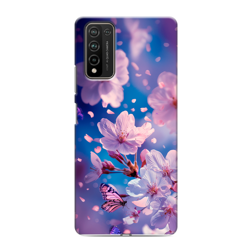 Силиконовый чехол на Huawei Honor 10X Lite с принтом цветы бабочки Силиконовый чехол на Huawei Honor 10X Lite с принтом цветы бабочки