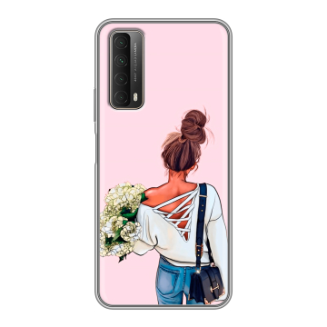 Силиконовый чехол на Huawei P Smart (2021) с принтом Девушка и букет