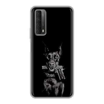 Силиконовый чехол на Huawei P Smart (2021) с принтом Доберман и пистолет
