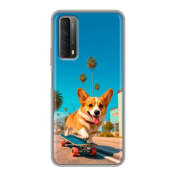 Силиконовый чехол на Huawei P Smart (2021) с принтом Корги на скейте Силиконовый чехол на Huawei P Smart (2021) с принтом Корги на скейте