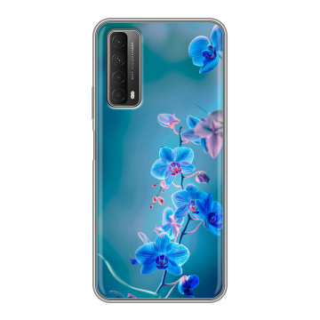 Силиконовый чехол на Huawei P Smart (2021) с принтом Голубые цветы Силиконовый чехол на Huawei P Smart (2021) с принтом Голубые цветы