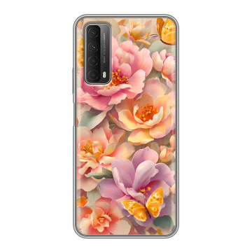 Силиконовый чехол на Huawei P Smart (2021) с принтом Цветы и бабочки