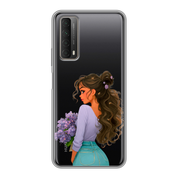Силиконовый чехол на Huawei P Smart (2021) с принтом девушка цветы