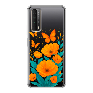 Силиконовый чехол на Huawei P Smart (2021) с принтом цветы бабочки