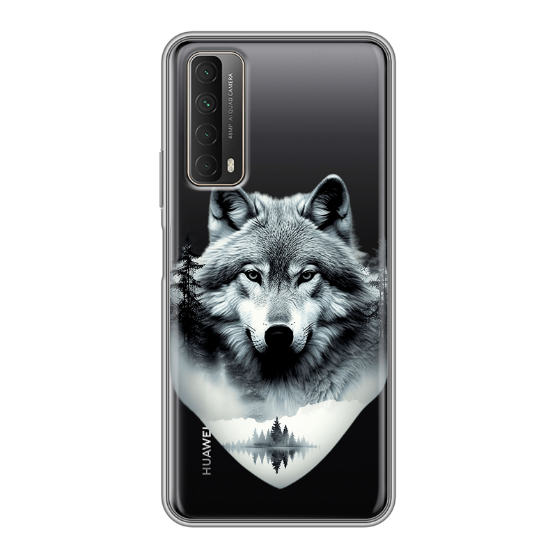 Силиконовый чехол на Huawei P Smart (2021) с принтом Волк в лесу Силиконовый чехол на Huawei P Smart (2021) с принтом Волк в лесу