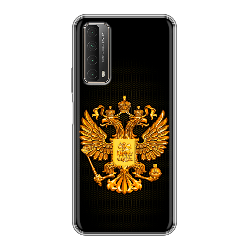 Силиконовый противоударный чехол на Huawei P Smart (2021) с принтом Герб России желтый Силиконовый противоударный чехол на Huawei P Smart (2021) с принтом Герб России желтый