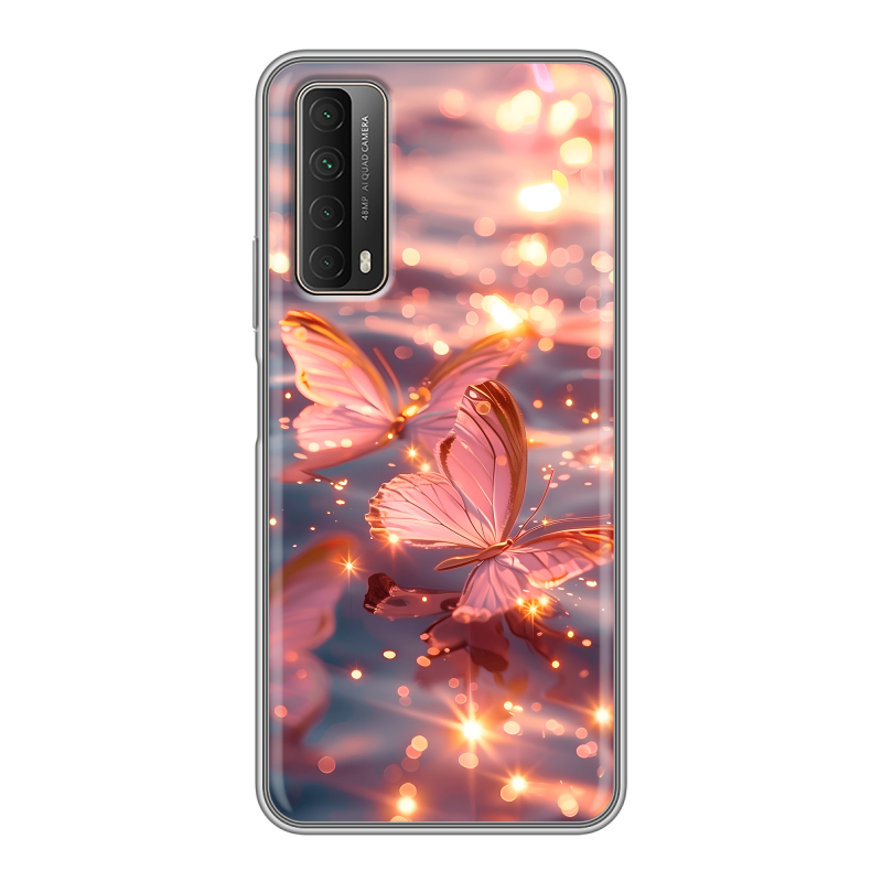 Силиконовый чехол на Huawei P Smart (2021) с принтом бабочки розовые Силиконовый чехол на Huawei P Smart (2021) с принтом бабочки розовые
