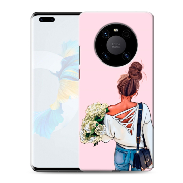 Силиконовый чехол на Huawei Mate 40 Pro с принтом Девушка и букет