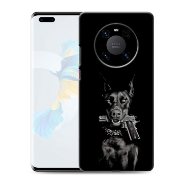 Силиконовый чехол на Huawei Mate 40 Pro с принтом Доберман и пистолет