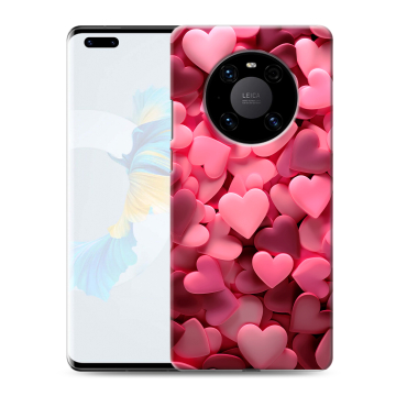 Силиконовый чехол на Huawei Mate 40 Pro с принтом розовые сердечки Силиконовый чехол на Huawei Mate 40 Pro с принтом розовые сердечки