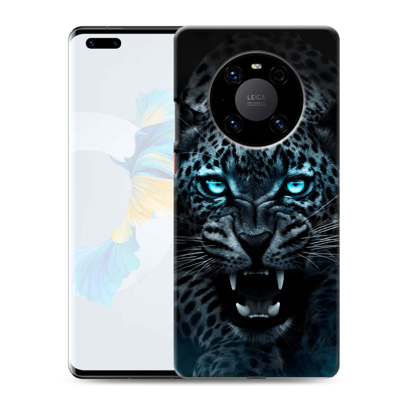 Силиконовый противоударный чехол на Huawei Mate 40 Pro с принтом Темный леопард Силиконовый противоударный чехол на Huawei Mate 40 Pro с принтом Темный леопард