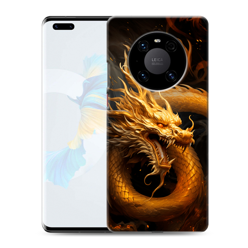 Силиконовый противоударный чехол на Huawei Mate 40 Pro с принтом Золотой дракон Силиконовый противоударный чехол на Huawei Mate 40 Pro с принтом Золотой дракон