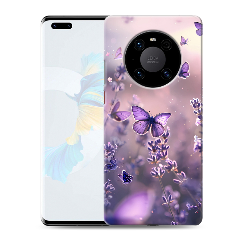 Пластиковый чехол на Huawei Mate 40 Pro с принтом бабочки и лаванда Пластиковый чехол на Huawei Mate 40 Pro с принтом бабочки и лаванда