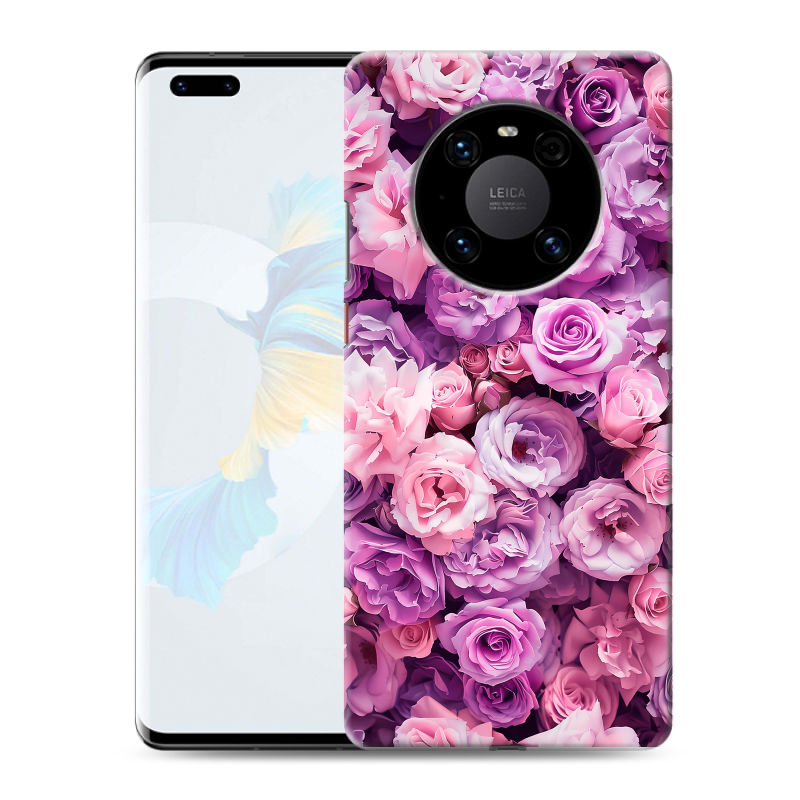 Силиконовый чехол на Huawei Mate 40 Pro с принтом лавандовые розы Силиконовый чехол на Huawei Mate 40 Pro с принтом лавандовые розы