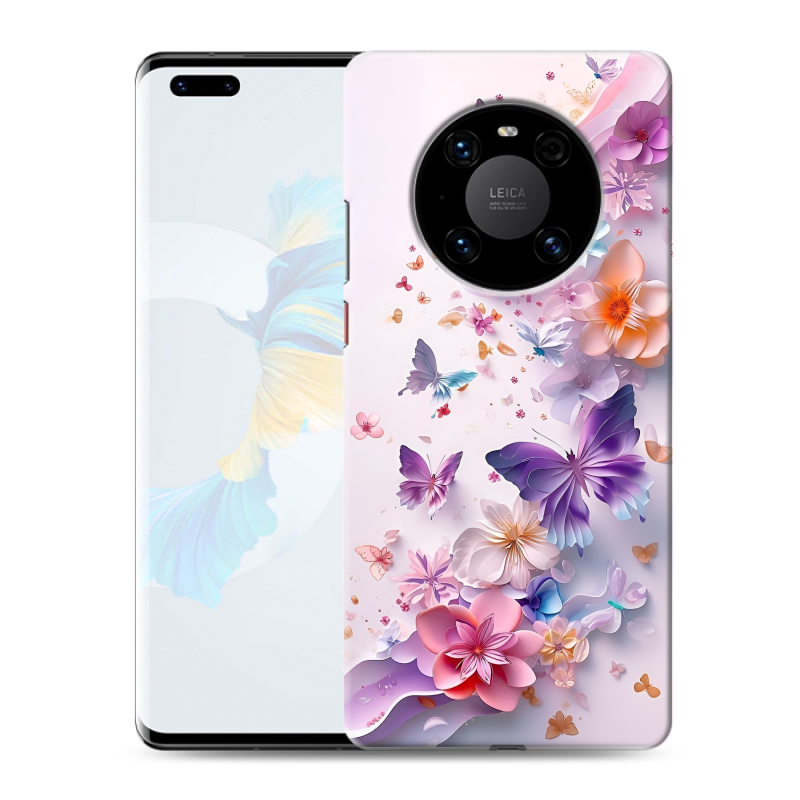 Пластиковый чехол на Huawei Mate 40 Pro с принтом цветы бабочки Пластиковый чехол на Huawei Mate 40 Pro с принтом цветы бабочки