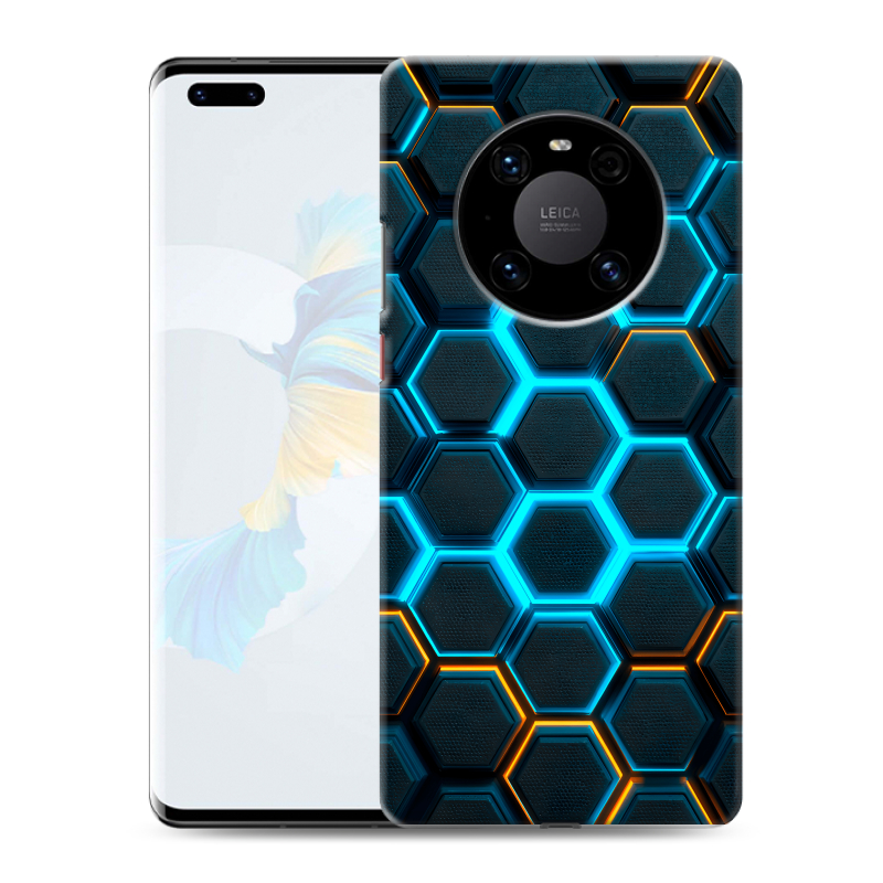 Силиконовый чехол на Huawei Mate 40 Pro с принтом Неоновые соты Силиконовый чехол на Huawei Mate 40 Pro с принтом Неоновые соты