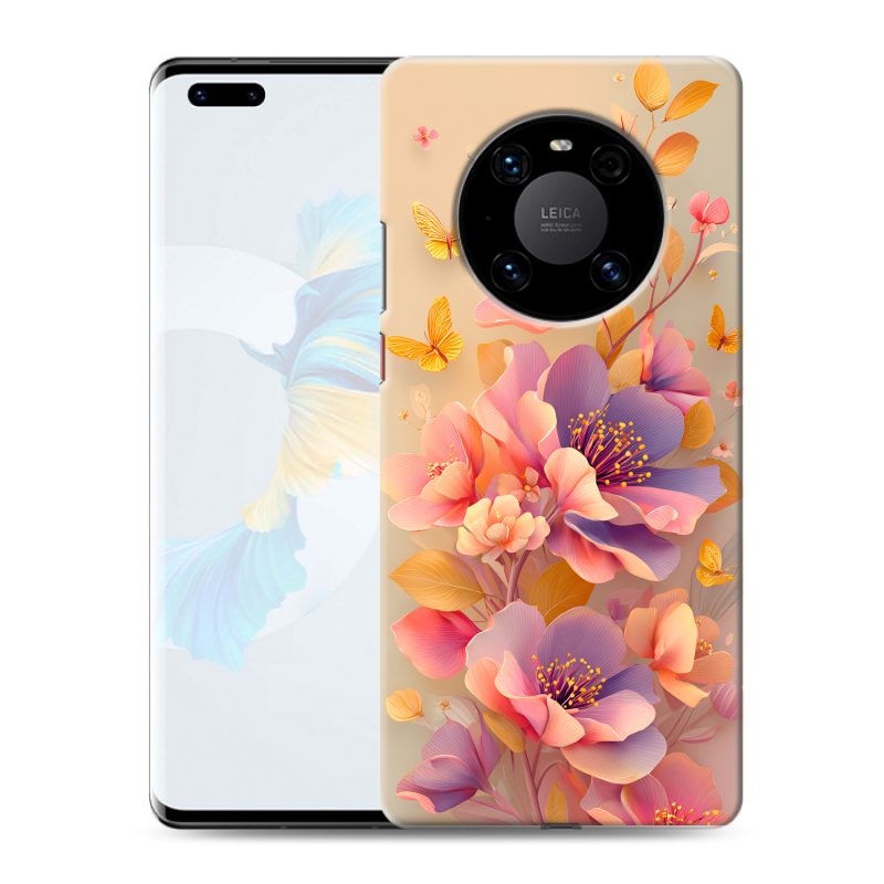 Пластиковый чехол на Huawei Mate 40 Pro с принтом Цветы и бабочки Пластиковый чехол на Huawei Mate 40 Pro с принтом Цветы и бабочки