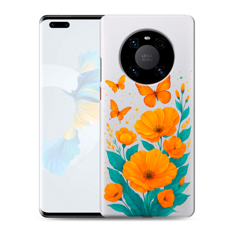 Силиконовый противоударный чехол на Huawei Mate 40 Pro с принтом цветы бабочки Силиконовый противоударный чехол на Huawei Mate 40 Pro с принтом цветы бабочки