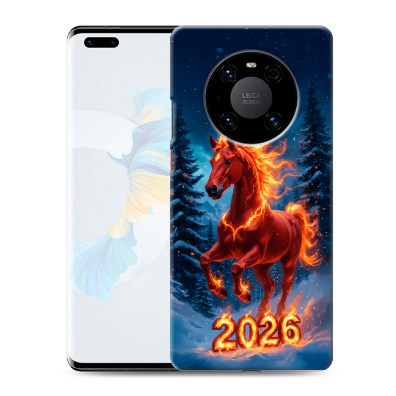 Силиконовый чехол на Huawei Mate 40 Pro с принтом Новый год коня Силиконовый чехол на Huawei Mate 40 Pro с принтом Новый год коня